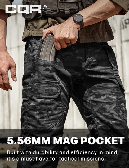CQR Men's Tactical Pants, Water Resistant Ripstop Cargo Pants, Lightweight EDC Work Hiking Pants, Outdoor Apparel, Duratex Mag Pocket Print Utility Camo Black, 36W x 34L