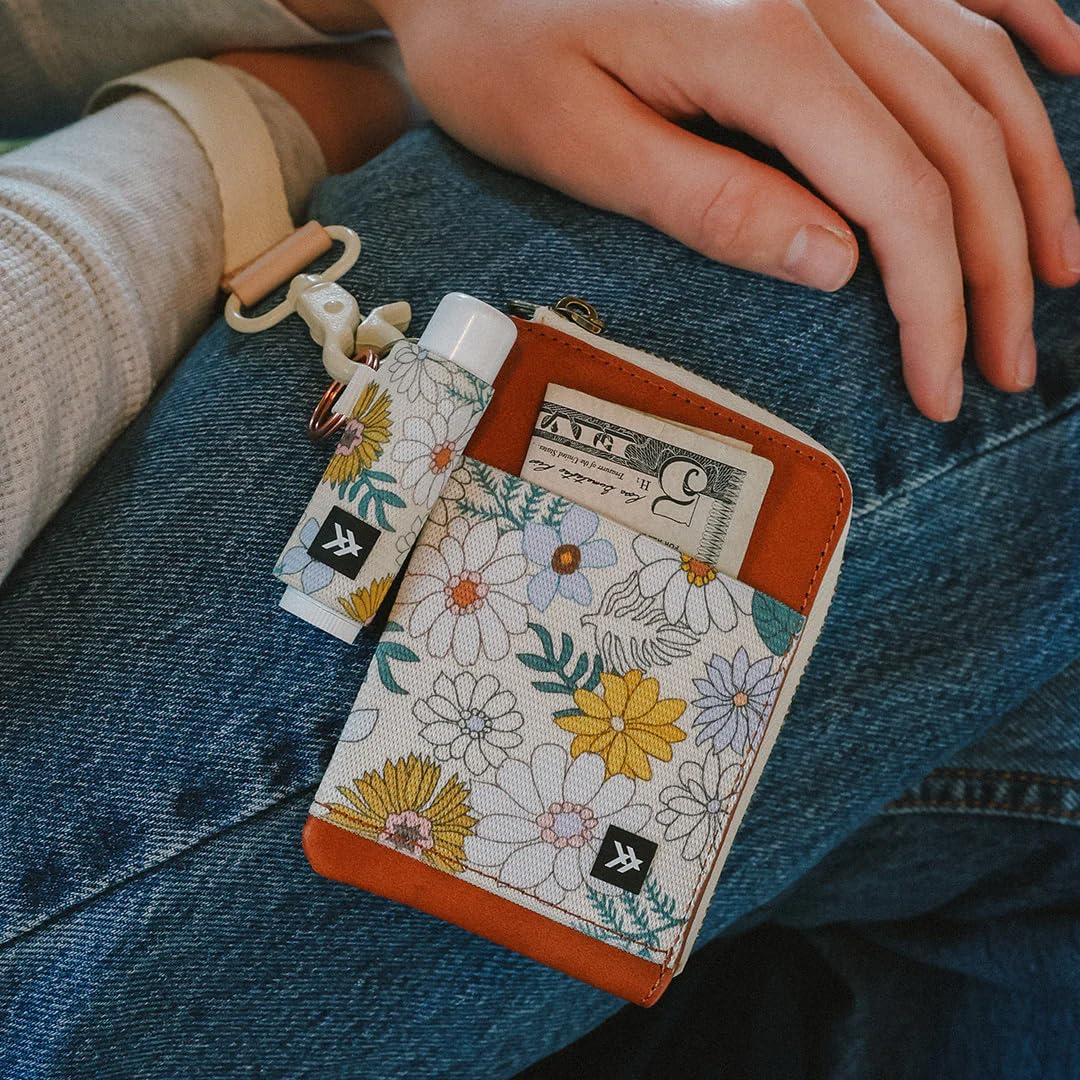 Thread Wallets RFID Blocking Leather Zip Wallet with Card Holder for Men and Women (Blossom)