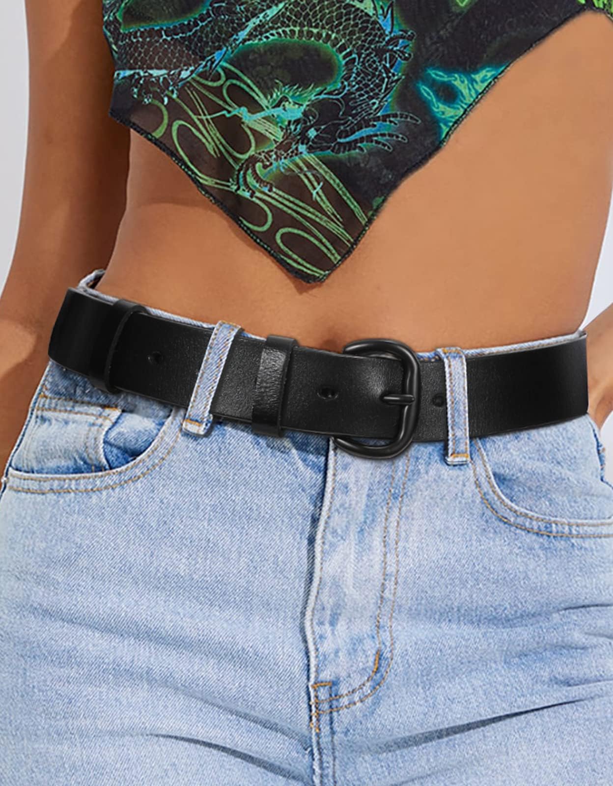 WHIPPY Women Leather Belt for Jeans Pants Dresses Black Ladies Waist Belt with Pin Buckle, Black, S