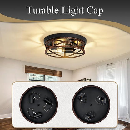 Flush Mount Ceiling Light Fixture,Vintage Metal Black Hallway Light Fixtures Ceiling,Light Fixtures Ceiling Mount for Farmhouse,Kitchen,Hall,Brown(2 Pack (Retro Metal Black, 13 inch)