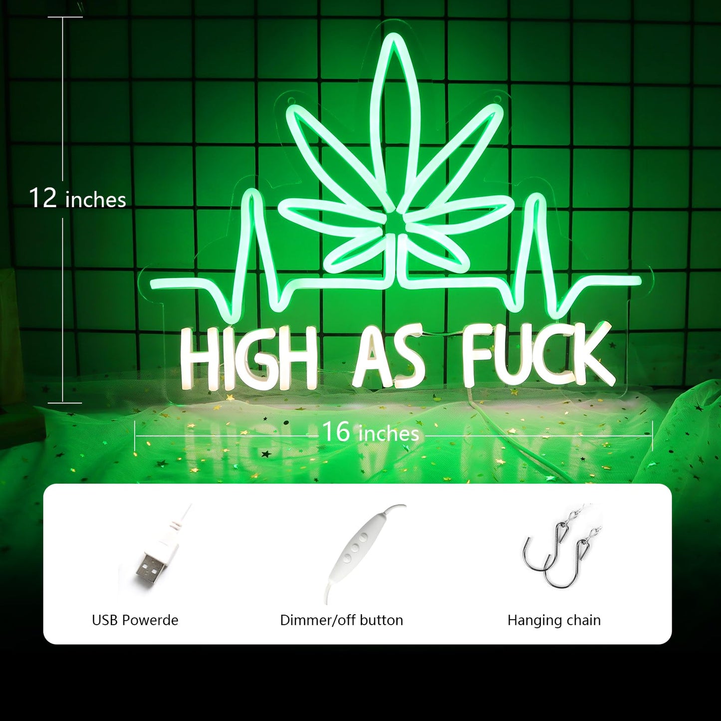 JFLLamp Leaf Weed Neon Signs LED Neon Lights Signs for Wall Decor Bedroom Suitable for Living Room Bar Game Room Hotel Birthday Party Restaurant Christmas Unique Gift for Lover 16 * 12 Inch(Green)