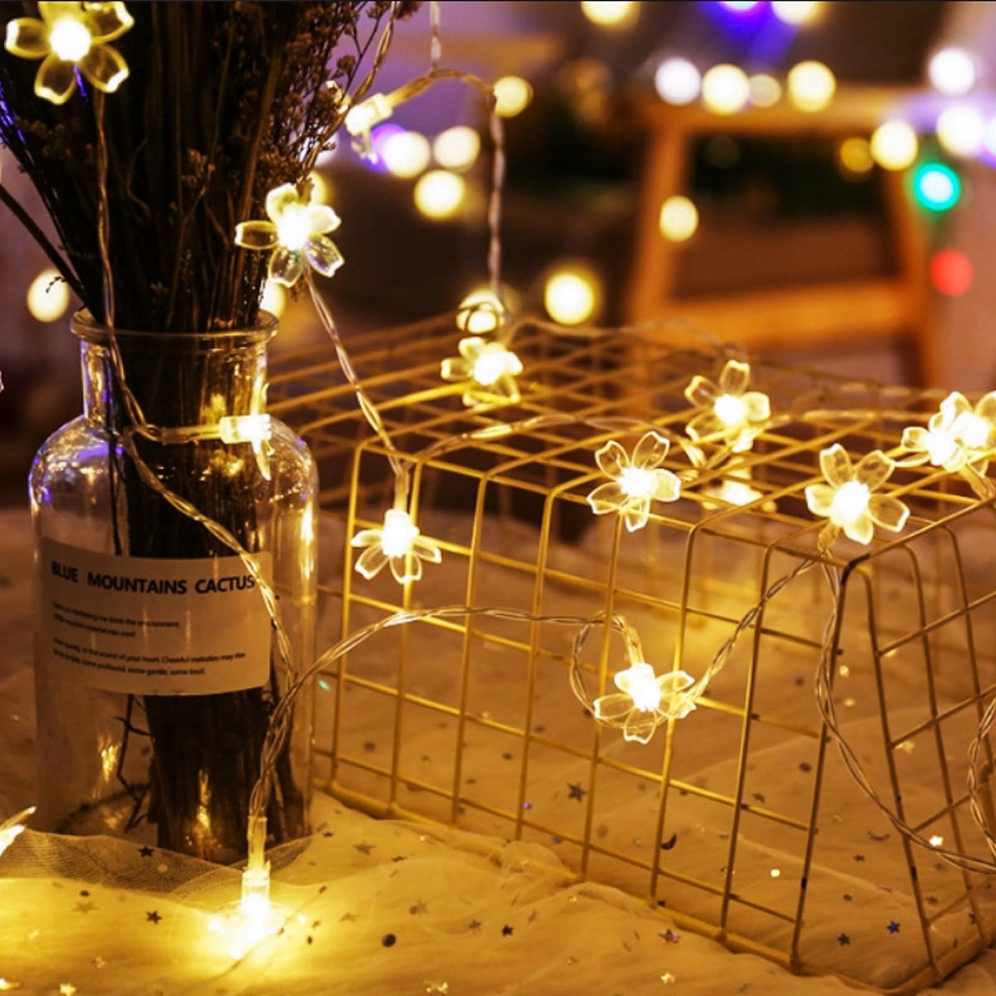 Indoor Plug in Decorative Fairy Flower String Lights, 33ft 100 LED Twinkle Cherry Blossom Floral Lamp for Bedroom Window Wall Ceiling Tree Hanging, Christmas Easter Birthday Decor (Warm White)