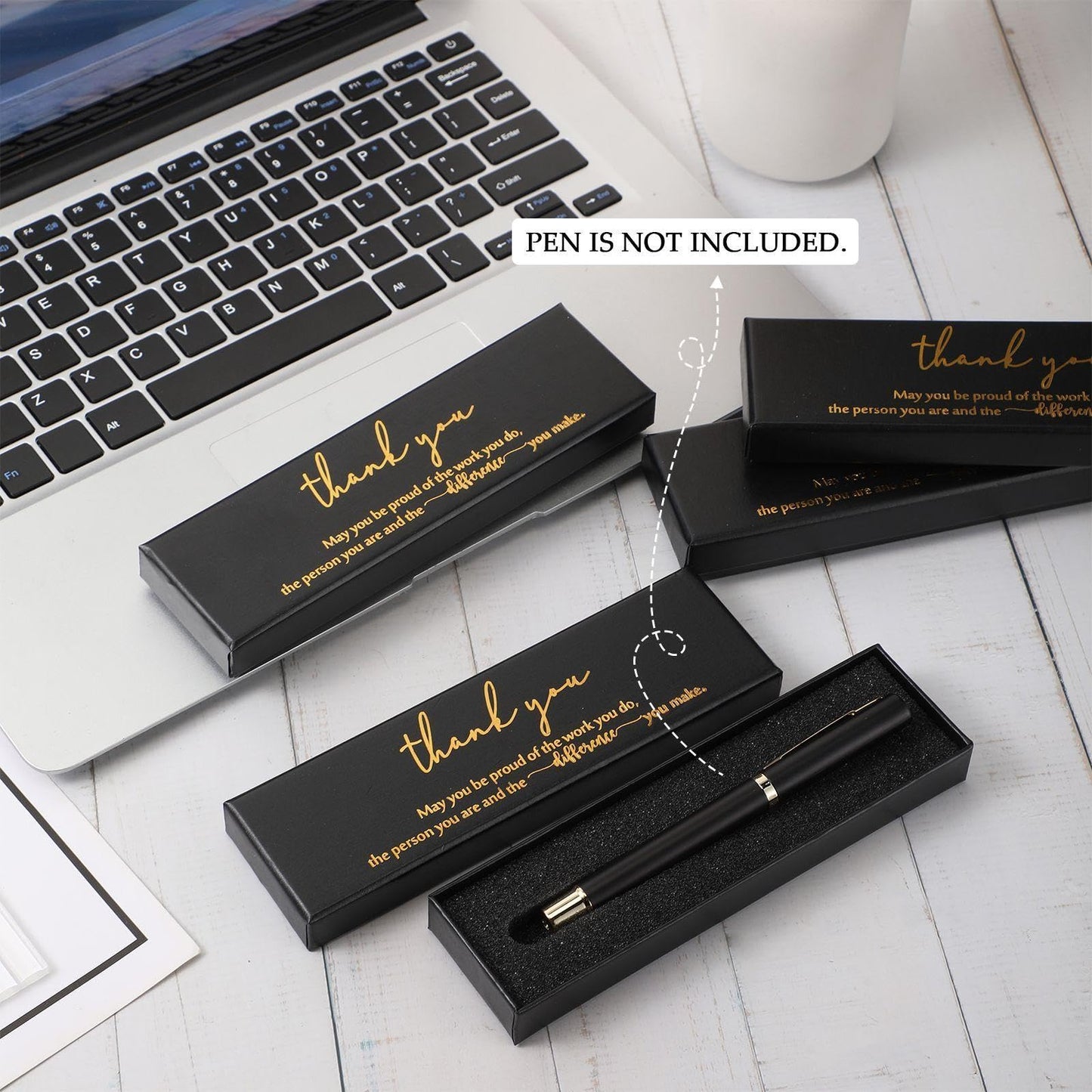 Fulmoon 24 Pcs Inspirational Pen Boxes Empty Thank You Pen Boxes for Ballpoint Jewelry Display Motivational Quote Cases Appreciation Gifts for Employee Teacher Coworker Office Team(Black)