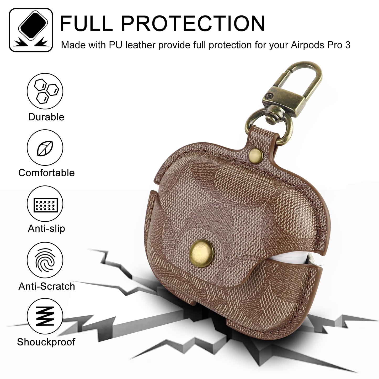 for AirPods Pro 3 Case, Leather Cute Full Body Shockproof Protective Cover for AirPods Pro 3nd Generation Case for Women Men, Drop Protection (C)