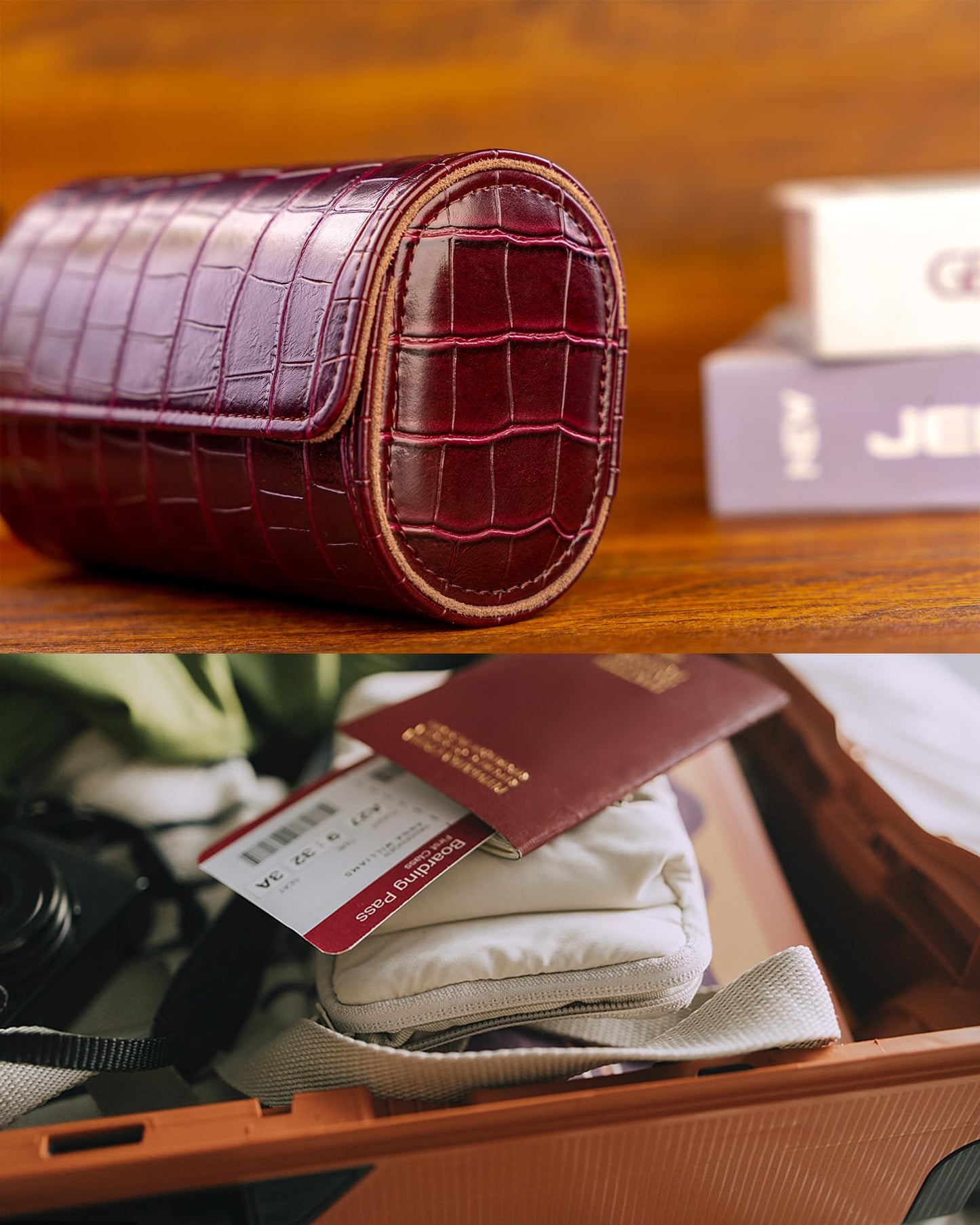 MR.OKAY 3 Watch Travel Case-Classic Leather Watch Case With Superb Texture. (Portable Watch Roll Or Organizer For Storage And Display).Festival Gift For Men, All Handcrafted By Artisans.