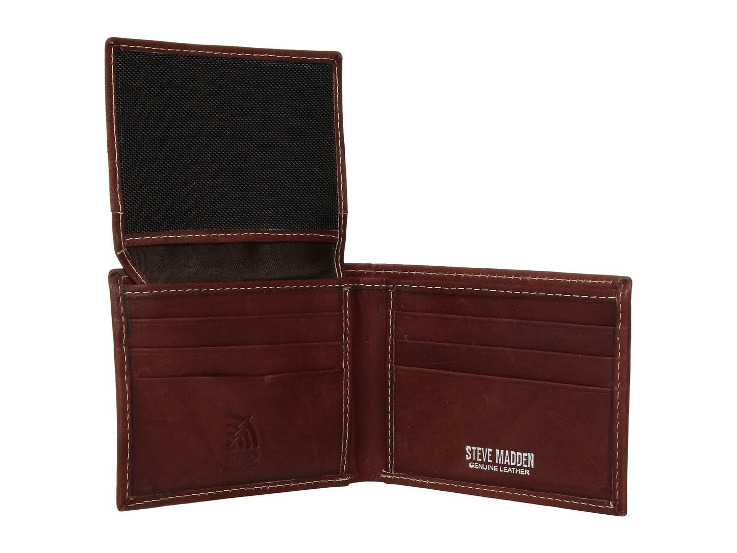 Steve Madden Men's Leather Wallet Extra Capacity Attached Flip Pockets, Brown/Antique, One Size
