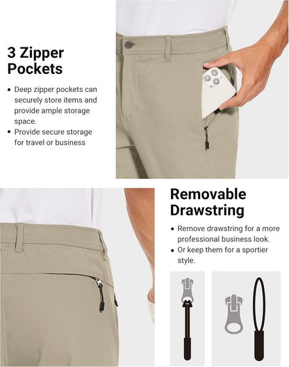 Golf Pants for Men - Lightweight Stretch Slim Fit Hiking Trousers with Zipper Pockets | Casual Tapered Design