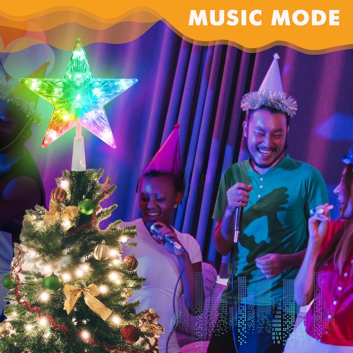 7In Smart Christmas Tree Topper Star, LED Lighted Star Tree Top, Star RGB Night Light Treetop, APP/Remote Remote, Sync Musical, for Xmas Holiday Party Gift Décor, Charging Plug not Included