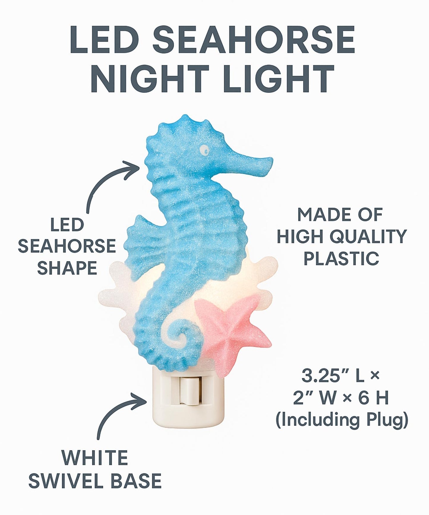 Novelty Lights LED Lamp Seahorse with Starfish Spring Summer Decoration Night Light with Swivel Plug