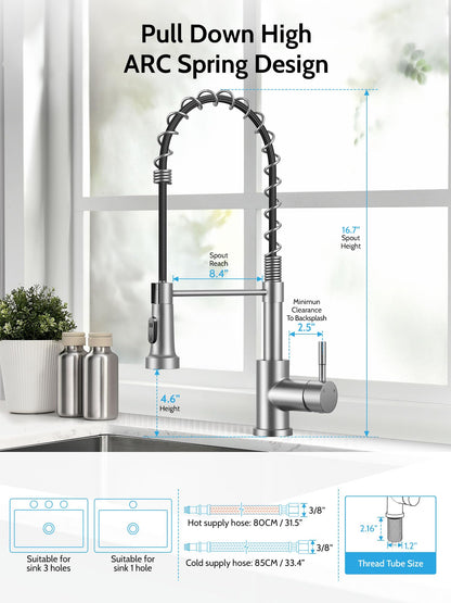 Kitchen Faucet with Pull Down Sprayer, High Arc Single Handle Stainless Steel Kitchen Sink Faucet with Sprayer for Rv Camper, Matte Black