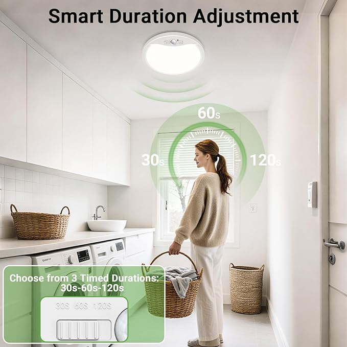 zemty 7inch 15W Motion Sensor Ceiling Light Wired, 3 Sensing Modes Motion Activated Closet Lights White, 3000K/4000K/6500K Waterproof LED Ceiling Lamp for Pantry Closet Shower Hallway-2Pack