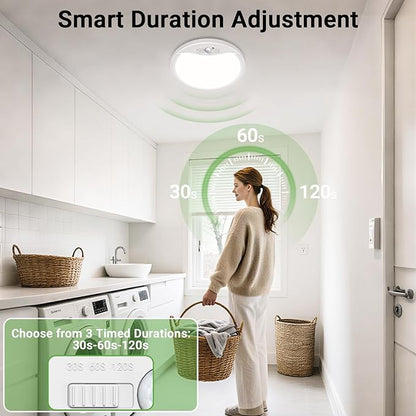 zemty 7inch 15W Motion Sensor Ceiling Light Wired, 3 Sensing Modes Motion Activated Closet Lights White, 3000K/4000K/6500K Waterproof LED Ceiling Lamp for Pantry Closet Shower Hallway-4Pack
