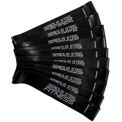 Serious Steel Fitness 12 Inch Resistance Loop Mini Band Exercise Workout Bands (X-Heavy - 10 Pack - Black)
