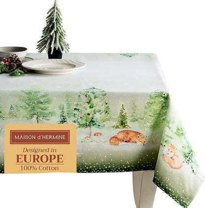 Maison d' Hermine Table Cloth Rectangle Table 100% Cotton 54 x 72 Inches Fall Tablecloth Reusable Everyday Use for Thanksgiving Christmas Decorations Dining Farmhouse Party (Winter Mornings)