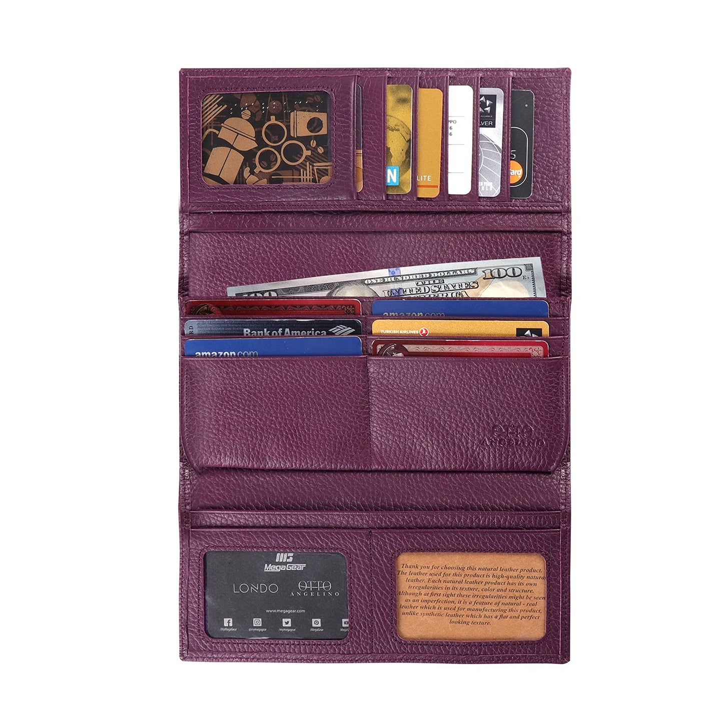Otto Angelino Genuine Leather Zippered Envelope Wallet with Phone Compatible Slots - RFID Blocking -Unisex