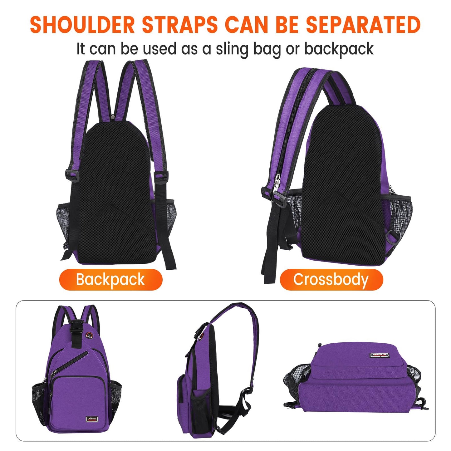 Afreter Crossbody Sling Backpack Men and Women Sling Bag Shoulder Backpack Travel Hiking Chest Bag Daypack (Purple)