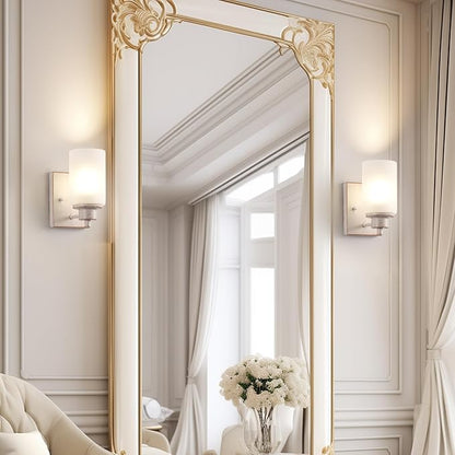 2 Pack Bath Vanity Light Fixture, Modern Indoor Wall Scone Lighting with Opal White Glass Shade, White Gold Wall Lamps