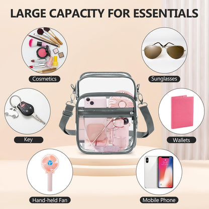 Blvornl Clear Crossbody Bag with Adjustable Shoulder Strap, Stadium Approved PVC Purse Bag, Messenger Bag