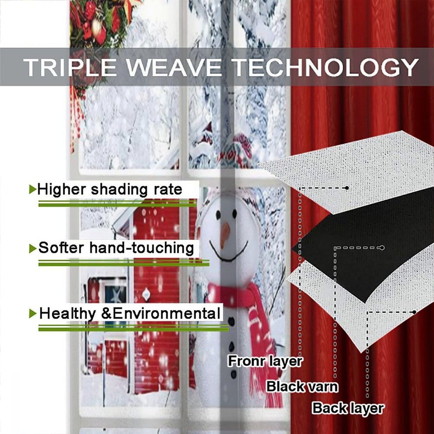 FengMingRui Merry Christmas Curtains Winter Festival Snowman Christmas Tree New Year Christmas Window Treatment Bedroom Living Room Decoration Decor Window Drapes 42" W X 45" L