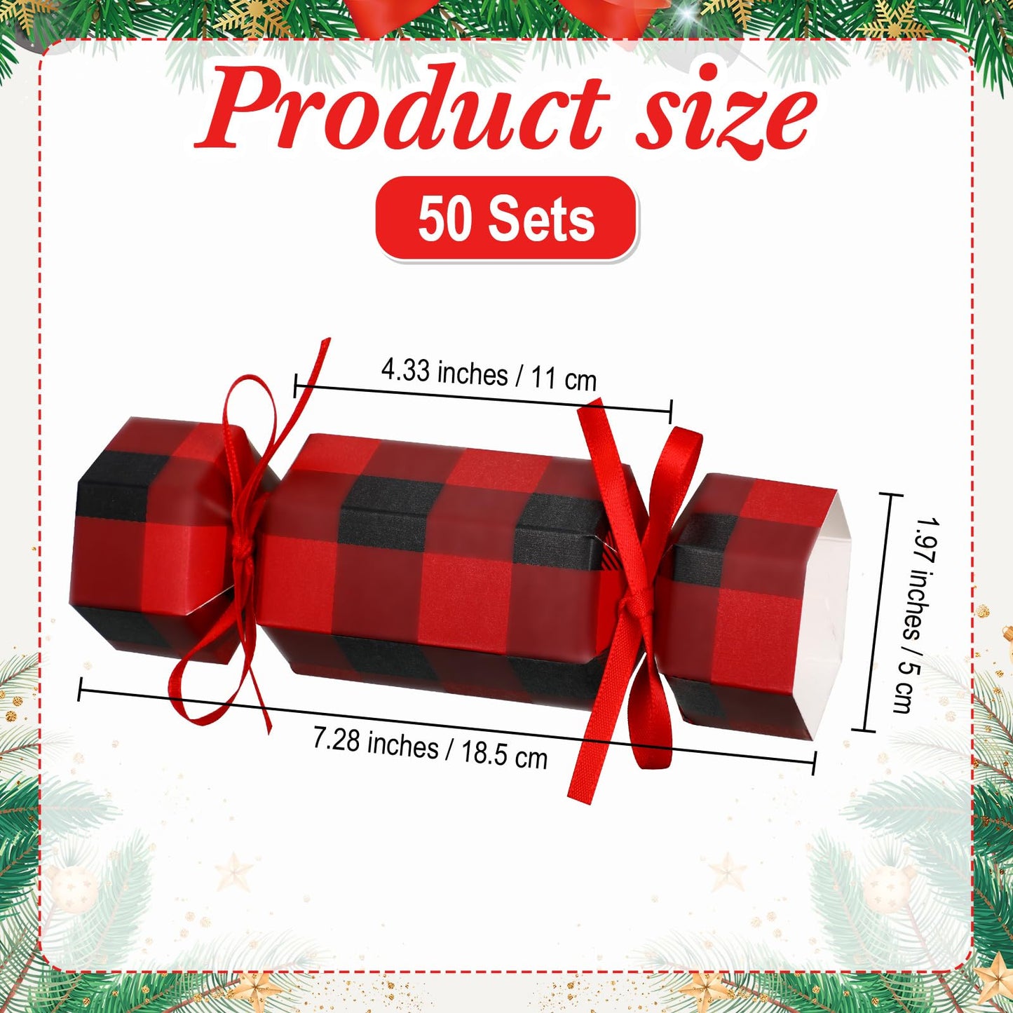 Xinnun 50 Packs Christmas Cracker Kit No Snap Xmas Party Table Favors Snowflake Reindeer DIY Christmas Party Cracker Candy Boxes for Holiday Dinner Decoration Gift (Plaid Style)