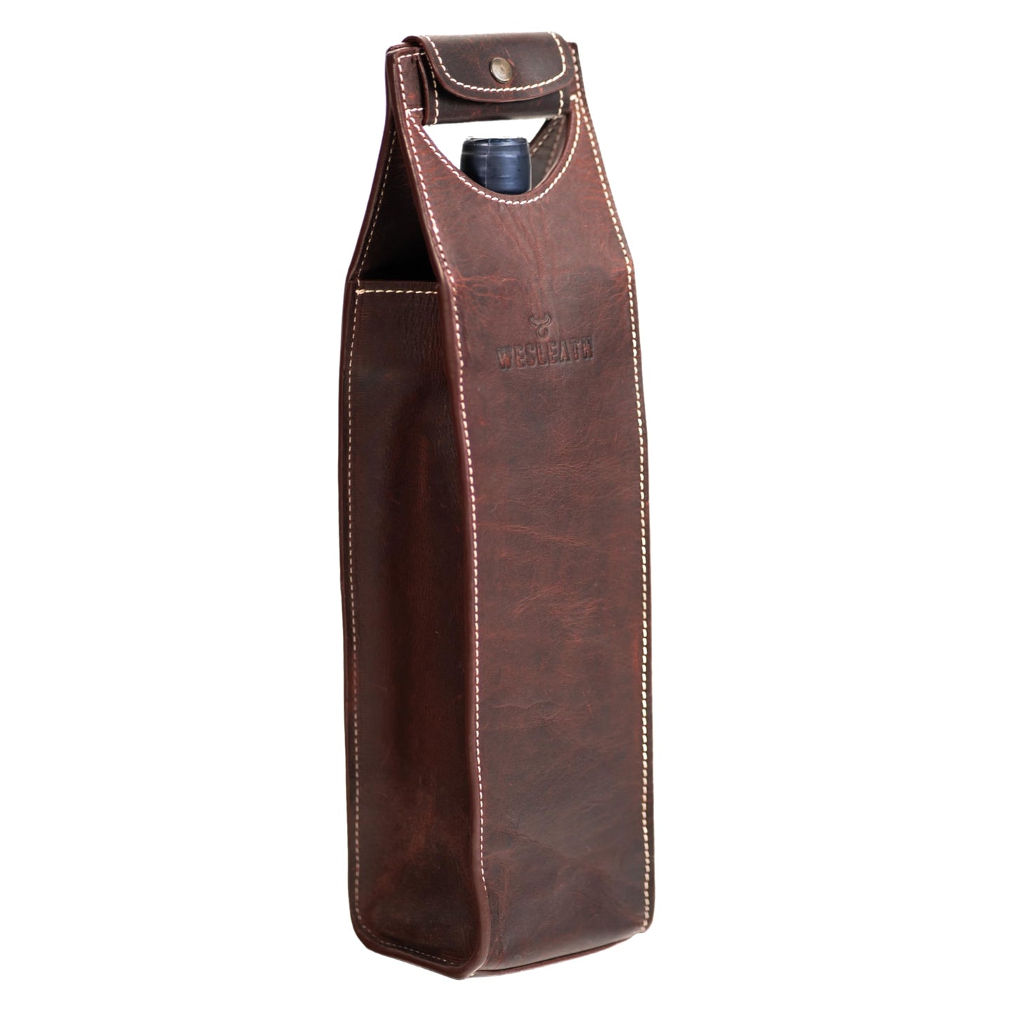 Leather Tote Wine Carrier Bag | Premium Quality Single Bottle Carry with Strong Handles, Full Grain Leather & Metal Buckle - Protective Carrier for Picnic, Wine Champagne Gift Bag in Burgundy