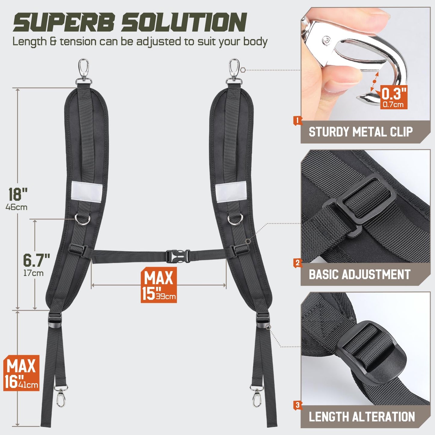 Pitozer Backpack Straps, Backpack Shoulder Strap for bags strap Replacement Padded Strap Adjustable with Metal/Plastic Clips