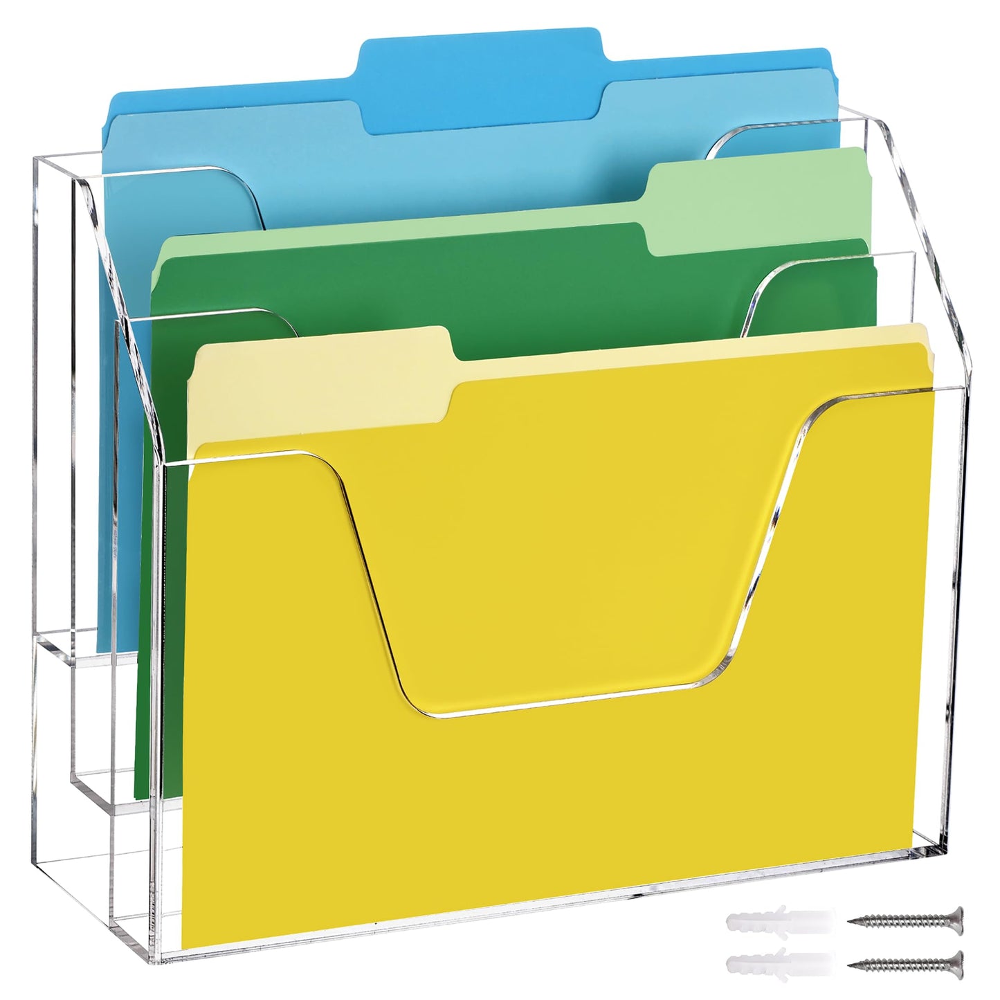 DINGHUO Acrylic Hanging Wall File Folder Organizer for Desk, Clear 3 Tier Document Paper Magazine Holder for Home, Office Organization, School - 1 Pack