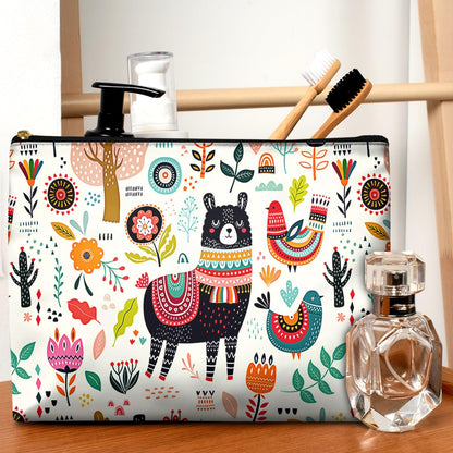 GEGEPINK Cute Makeup Bag for Purse Waterproof Cosmetic Bags for Women Funny Smooth Zipper Travel Toiletry Pouch 10X8 Inches-Creamy Alpaca Makeup pouch