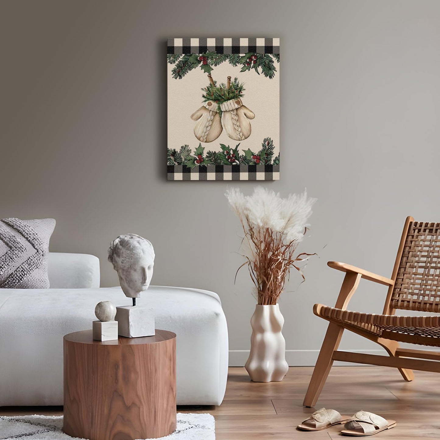 Paperwhite Mittens Christmas Wall Art, Prints for Home Office, 11x14 Inch Framed
