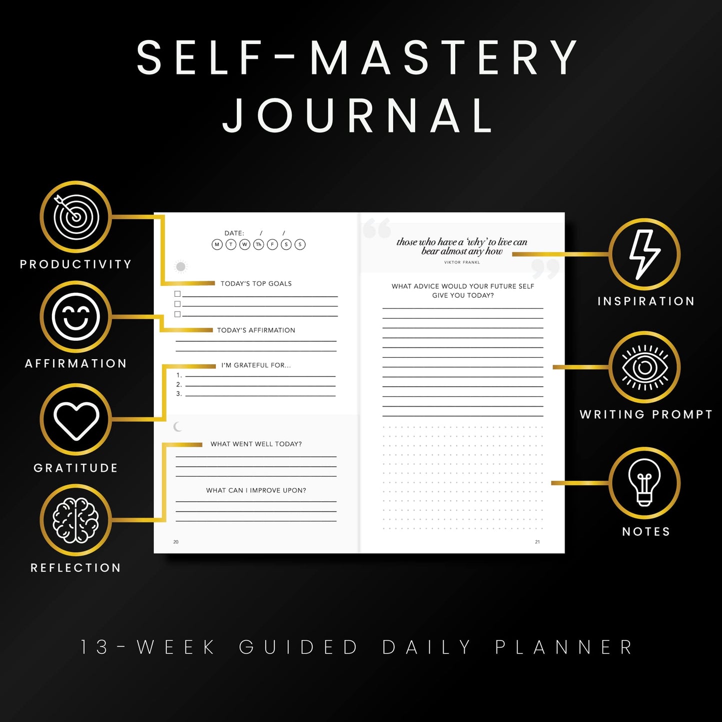 Self-Mastery Journal for Men with Prompts - 13 Week Guided Gratitude Journal - 5 Minute Journal - Reflection Manifestation Journals for Mindfulness - Self Care Journal - Goal Journal for Women & Men