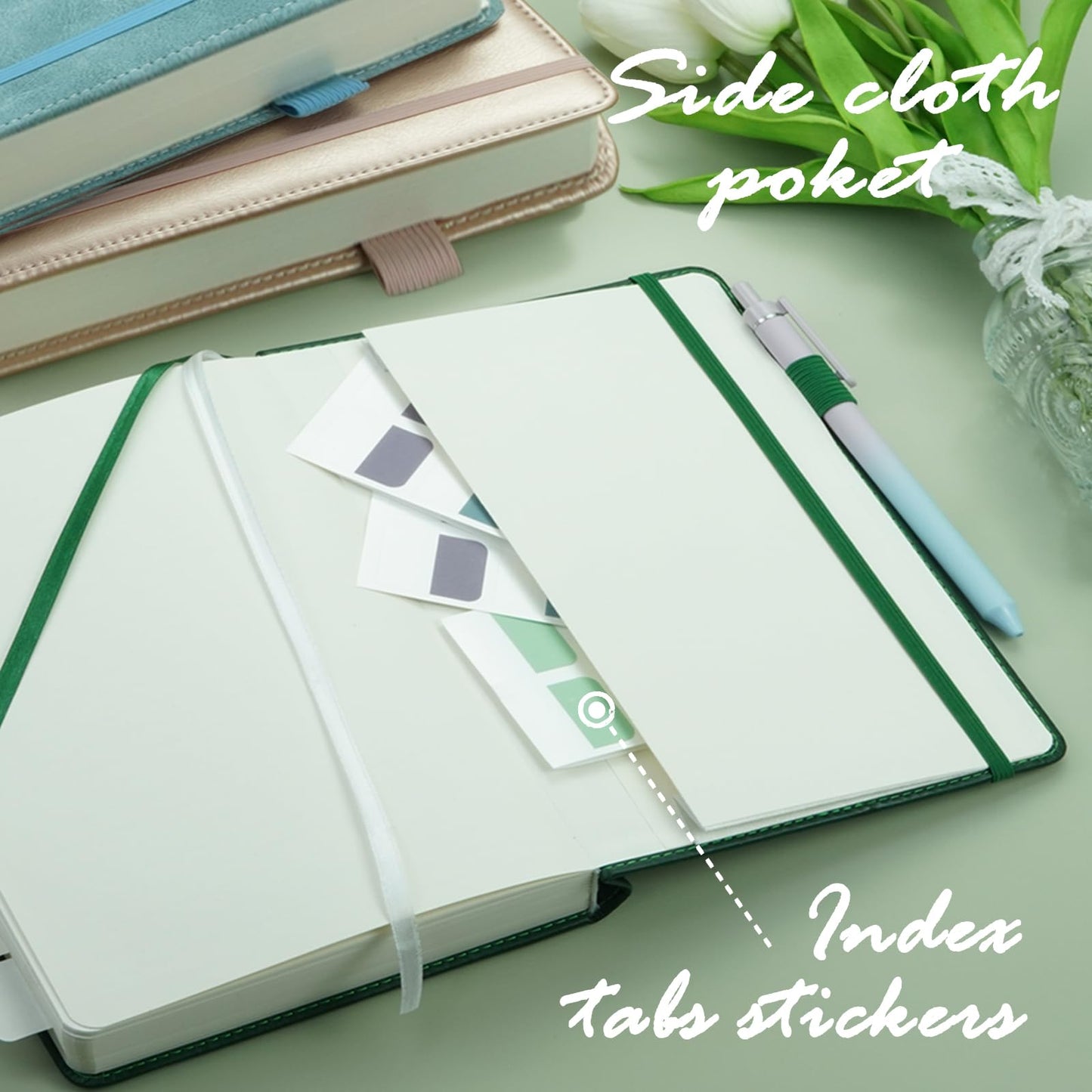 Hoci Poci Lined Journal Notebook, 400 Pages Thick Journal for Writing, A5 Hardcover Leather Notebook with 100Gsm College Ruled Paper for Women Men Work Note taking, 5.8" x 8.4", Green