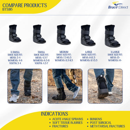 Brace Direct CAM Walker Fracture Boot Short - Lightweight Walking Boot for Foot & Ankle Injuries, Sprains & Stress Fractures - Doctor-Recommended (Men’s 4.5–7 / Women’s 6.5–8)