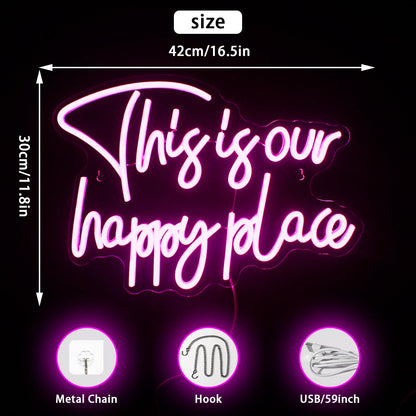 NOSUN This is Our Happy Place Neon Sign Pink Neon Signs for Wall Decor Pink Neon Light Sign with Dimmable Letter Neon Signs for Bedroom Bar Party Club Home Wedding Birthday Party LED Decorations