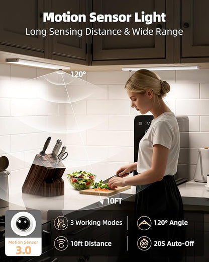 EZVALO 6 Pack Under Cabinet Lighting Wireless with Battery Indicator, 2000mAh Rechargeable Motion Sensor Light Indoor, 10inch 80 LED Under Counter Lights for Kitchen Closet, 3 Color Temps, Dimmable