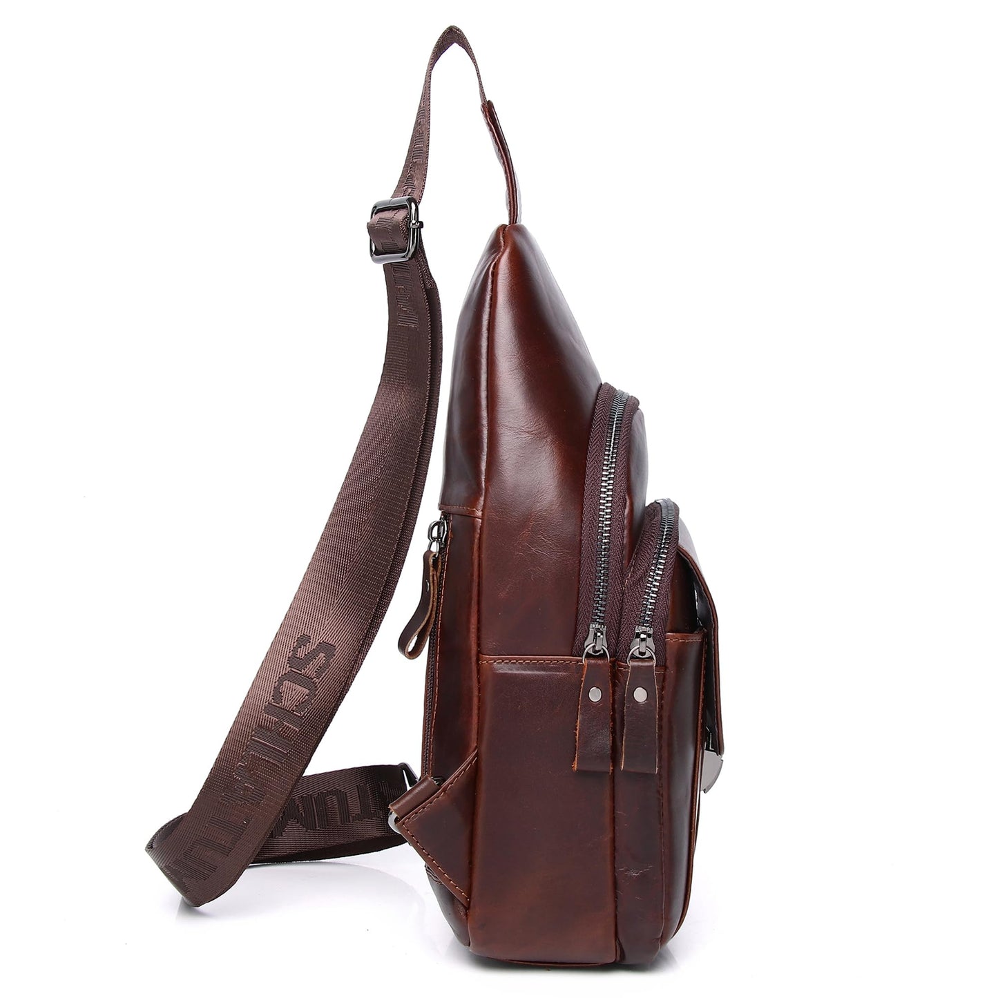 LUKZIJAES Genuine Leather Sling Bag for Men Casual Crossbody Shoulder Chest Pack Daypack Outdoor Travel Hiking Backpack (#10-Coffee)