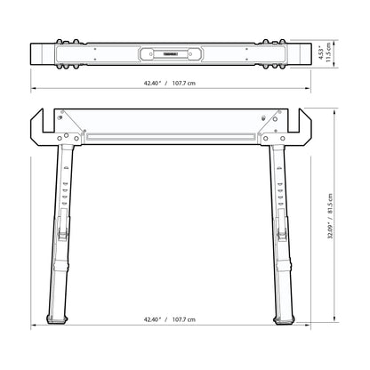 ToughBuilt - Folding Sawhorse/Jobsite Table - Sturdy, Durable, Lightweight, Heavy-Duty, 100% High Grade Steel, 1300lb Capacity, Pivoting Feet, Adjustable Height Legs - (TB-C650) 1-Pack