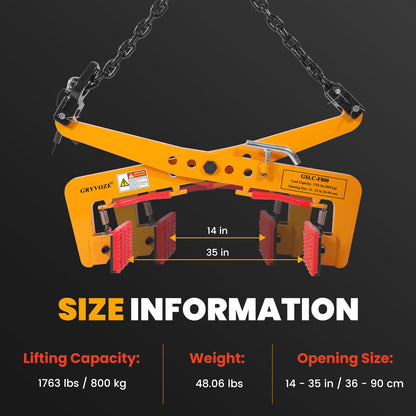 GRYVOZE 1763 lbs Granite Slab Lifting Clamp, Adjustable Range: 14"-35", Heavy Duty Stone Scissor Lifter Clamp for Carrying and Vertical Transport of Marble, Concrete Blocks, Slate Sheets, Curb Stones
