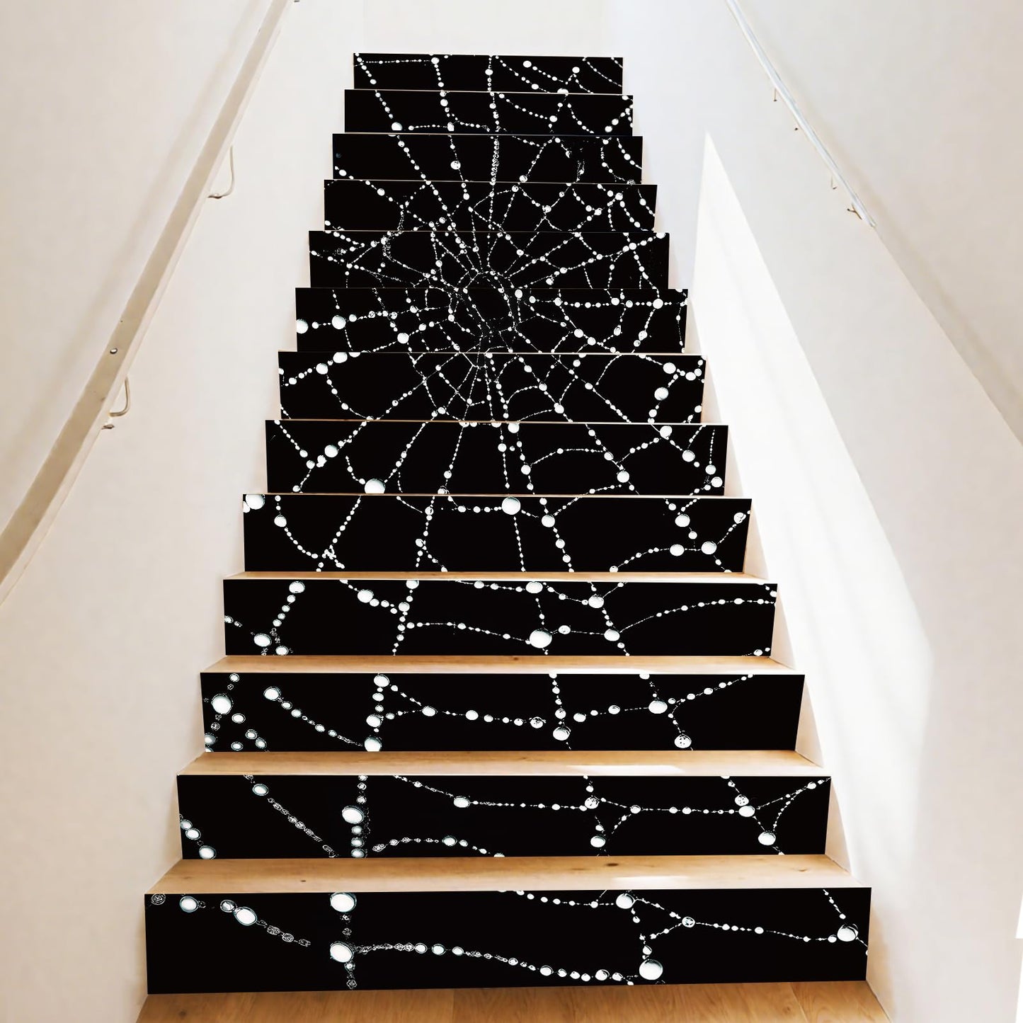 PLIGREAT 15 Strips Creative Spider Web Pattern Stair Decals Peel and Stick Stairs Riser Stickers Halloween Murals Decor for Steps 7.1"x39" Self-Adhesive Stair Riser Decals for Home Hotel Decor