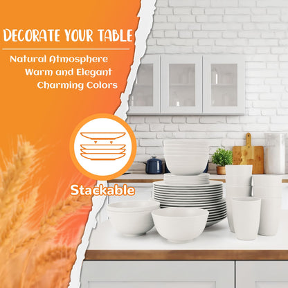 Wheat Straw Dinnerware Set 40-Piece Service for 8 Unbreakable Dishes Set Plates and Bowls Sets Drinking Glasses Microwave Safe Dish Set Lightweight Dinnerware Set for Home & Kitchen - Yellow