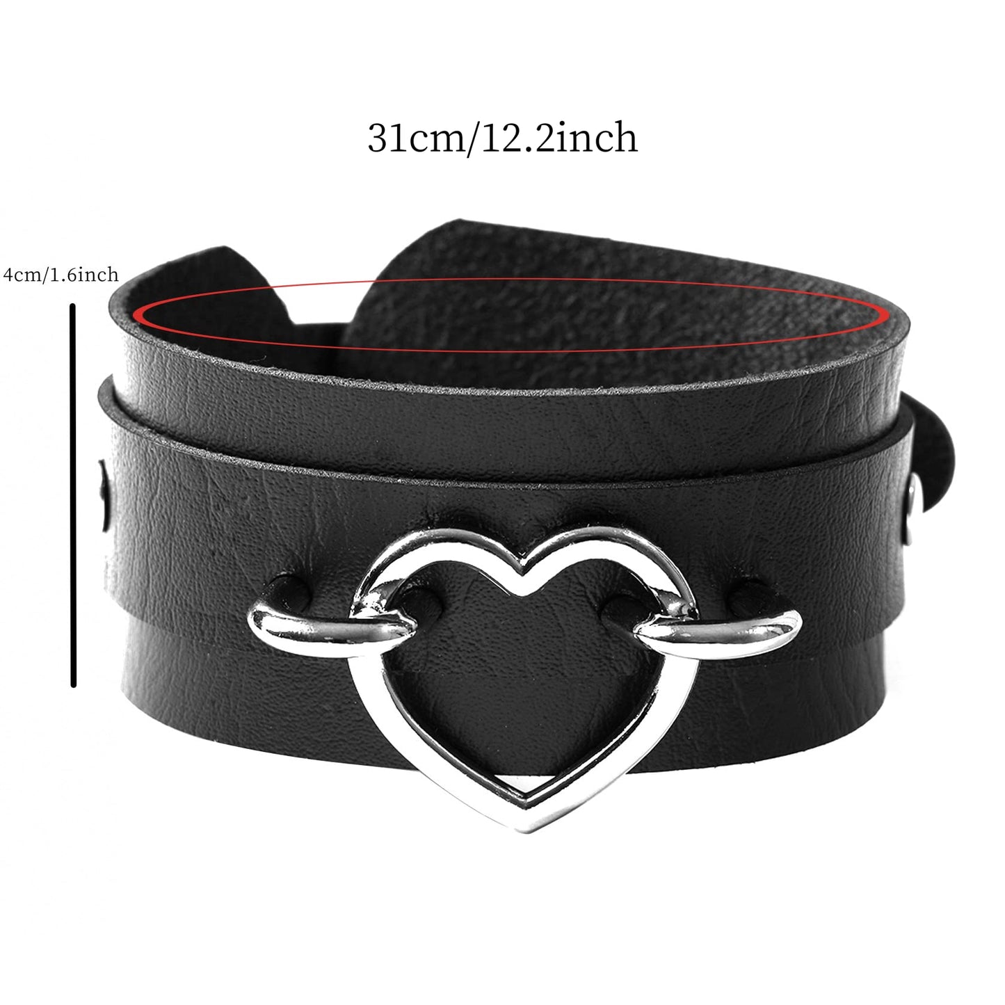 Manfnee 2Pack Punk Goth Bracelet for Man Women Leather Heart Metal Studded Cuff Wide Wristband Black