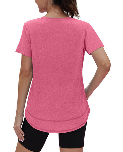 Summer Tops for Women 2026 Short Sleeve Workout Clothes Athletic Shirts Pilates Outfits Camisetas Deportivas para Mujer Red L