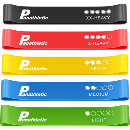 Panathletic Resistance Bands, Set of 5 Bands – 5 Different Resistance Levels, Exercise Guide, eBook, Carry Bag – 5X Booty Loop Band for Butt and Legs Women - Fitness Stretch Band for Workout Men