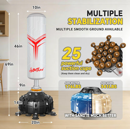 Freestanding Punching Bag,with Boxing Gloves Heavy Boxing Bag with Suction Cup Base for Adult - Boxing Training Equipment Kickboxing Bags for Training MMA Muay Thai Fitness Home Gym (White)