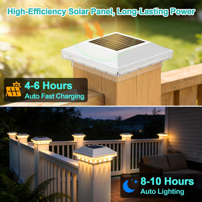 Brightever Solar Post Cap Lights Outdoor 6-Pack, Waterproof Solar Fence Post Lights for 4x4 Wood/Vinyl Posts, Solar Powered Deck Post Lights with 3 Lighting Modes, Decorate Garden Patio Porch, White