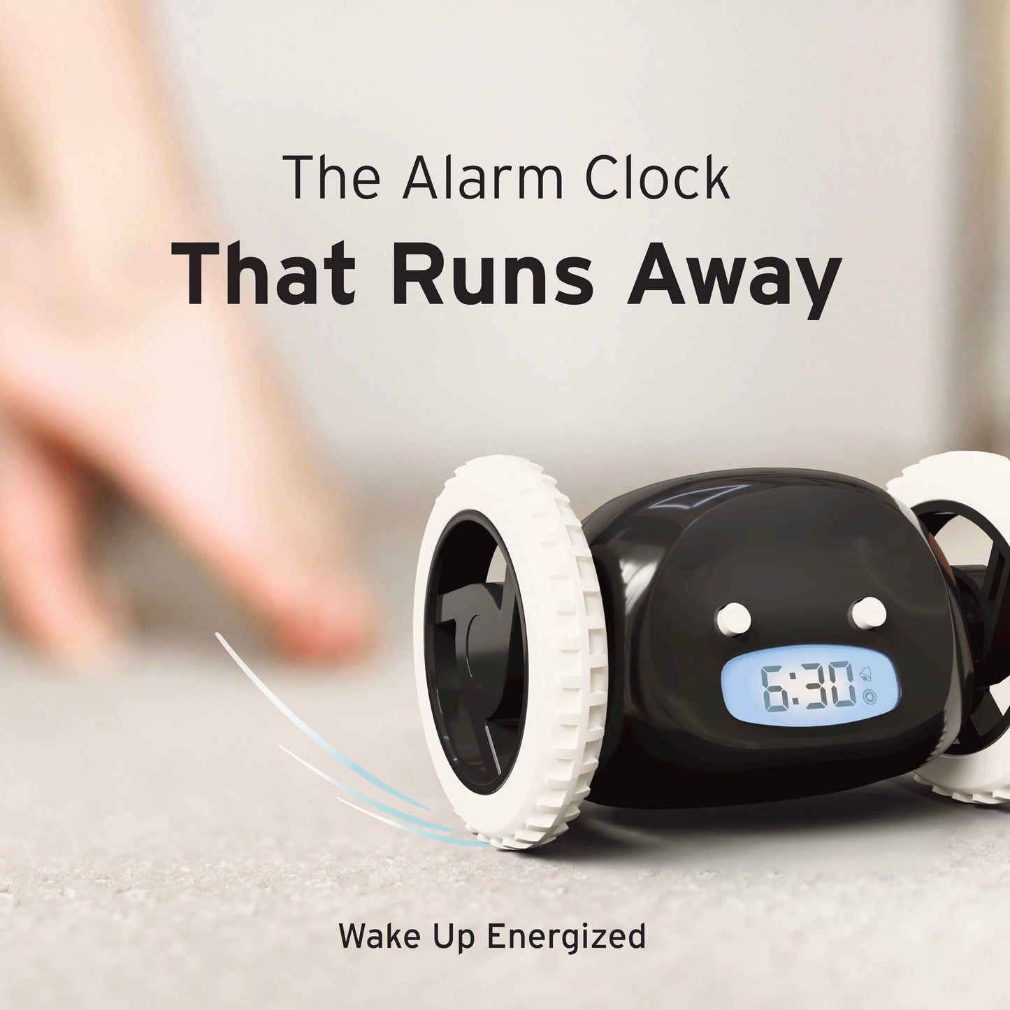 CLOCKY Alarm Clock on Wheels – Loud Rolling Alarm Clock for Heavy Sleepers | Runaway Clock that Jumps & Runs to Wake You Up | Funny Unique Gift for Adults, Teens & Kids Bedrooms (Black)