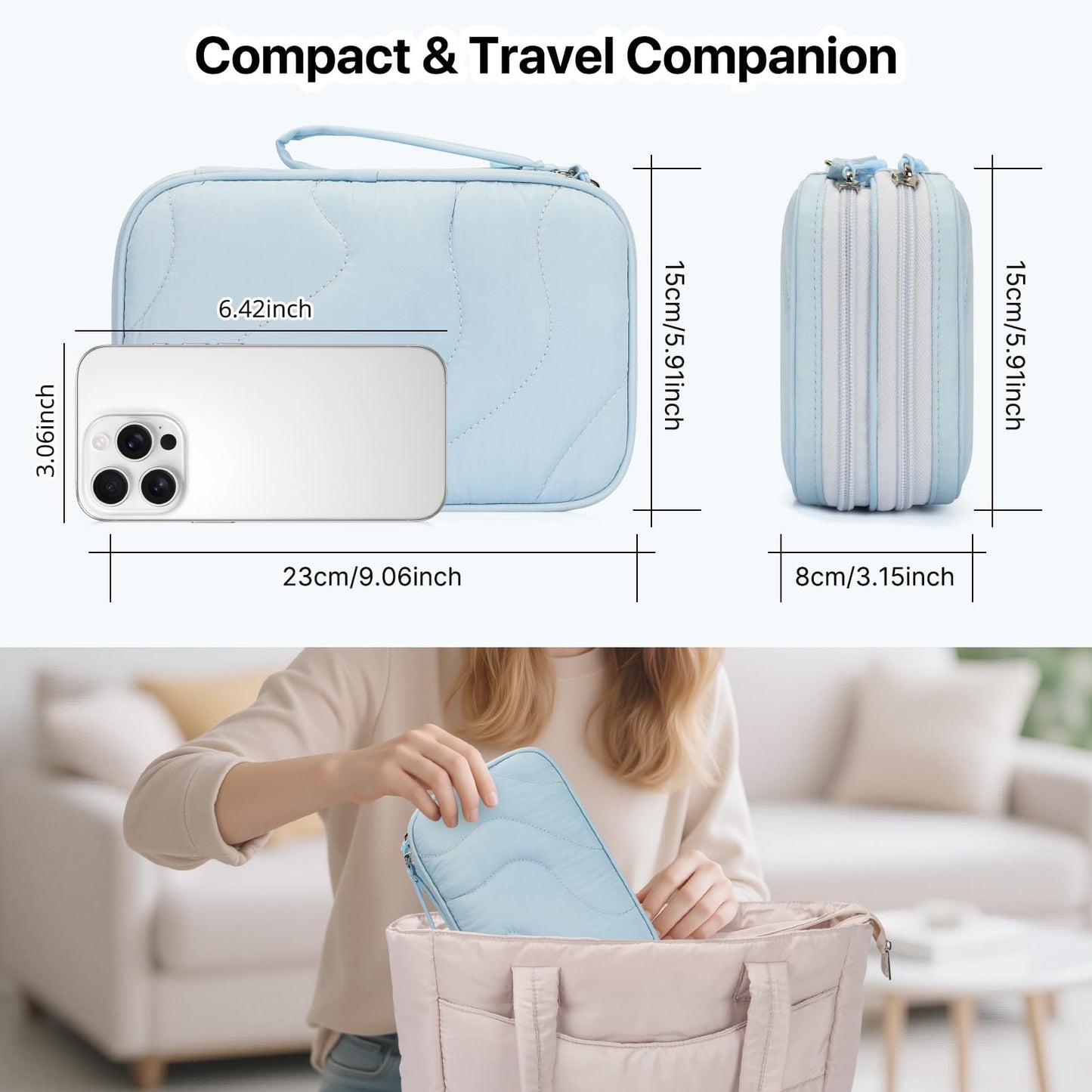 Skycase Tech Pouch - Lightweight Electronics Organizer Travel Case - Double Layers Cable Organizer - All-in-One Storage Bag for Charger, Cord, Phone, Flash Drive, Essentials - XL