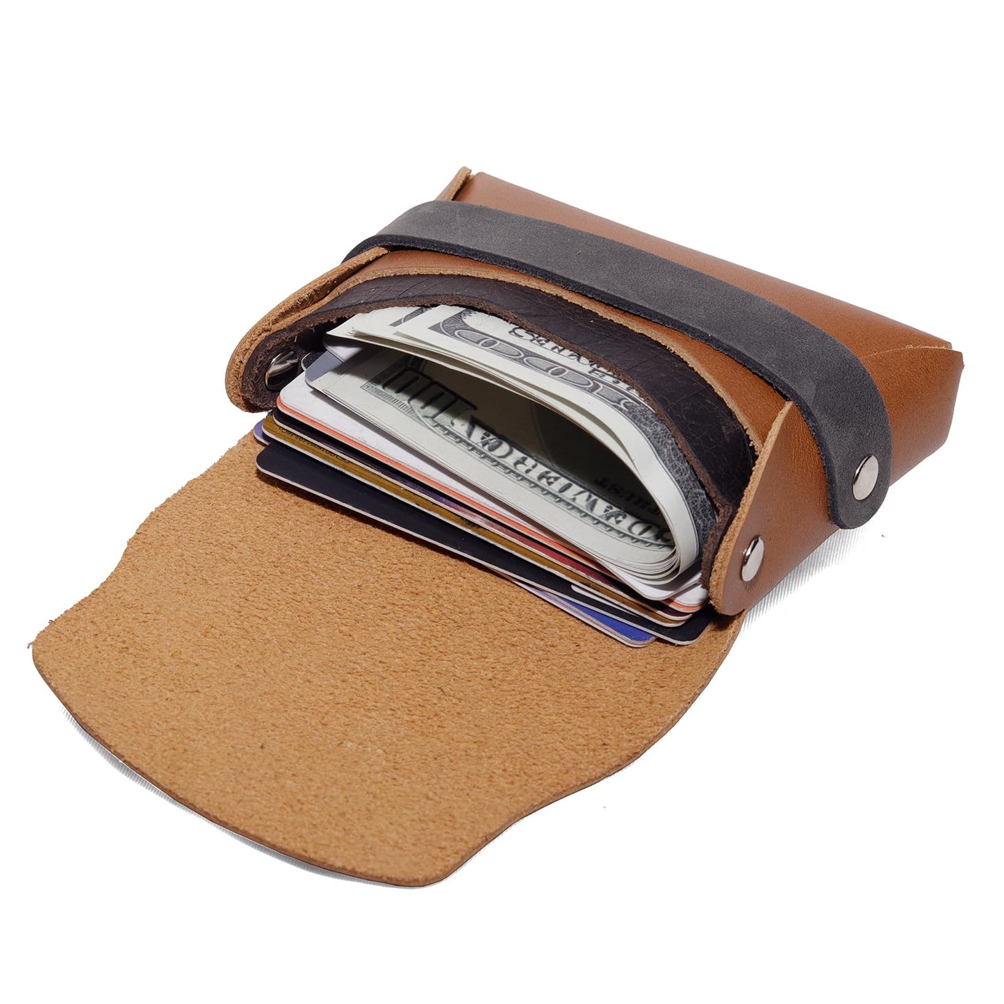 JingRongDa Leather Card Case Wallet, Slim Money Holder with Credit Card Slots Large Capacity Wallet for 30 Cards/Poker/Cash (light brown)