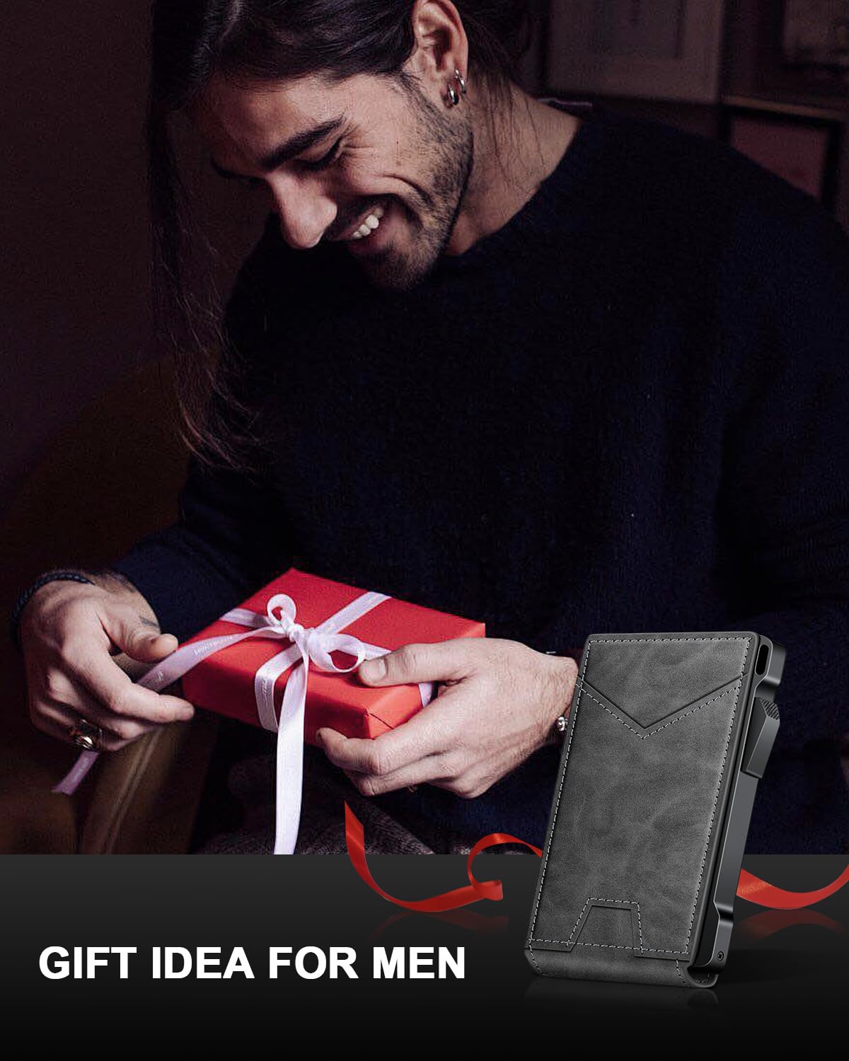 Wallet for Men RFID Wallet with 2 ID Windows & Money Clip, Slim Pop Up Card Holder for 10-12 Cards, Bifold Minimalist Smart Wallet for Front Pocket, Compact Metal Credit Card Holder, Gifts for Men