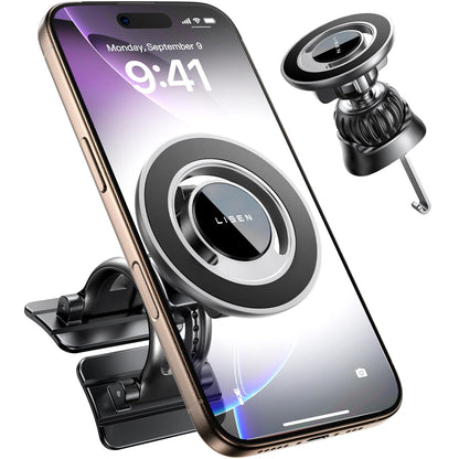 LISEN for MagSafe Car Mount [360° Rotation] Magnetic Phone Holder for Car Vent Phone Mount, Hands Free Phone Mount for Car Accessories, Phone Car Mount for iPhone Includes Vent/Dashboard Mount, Black