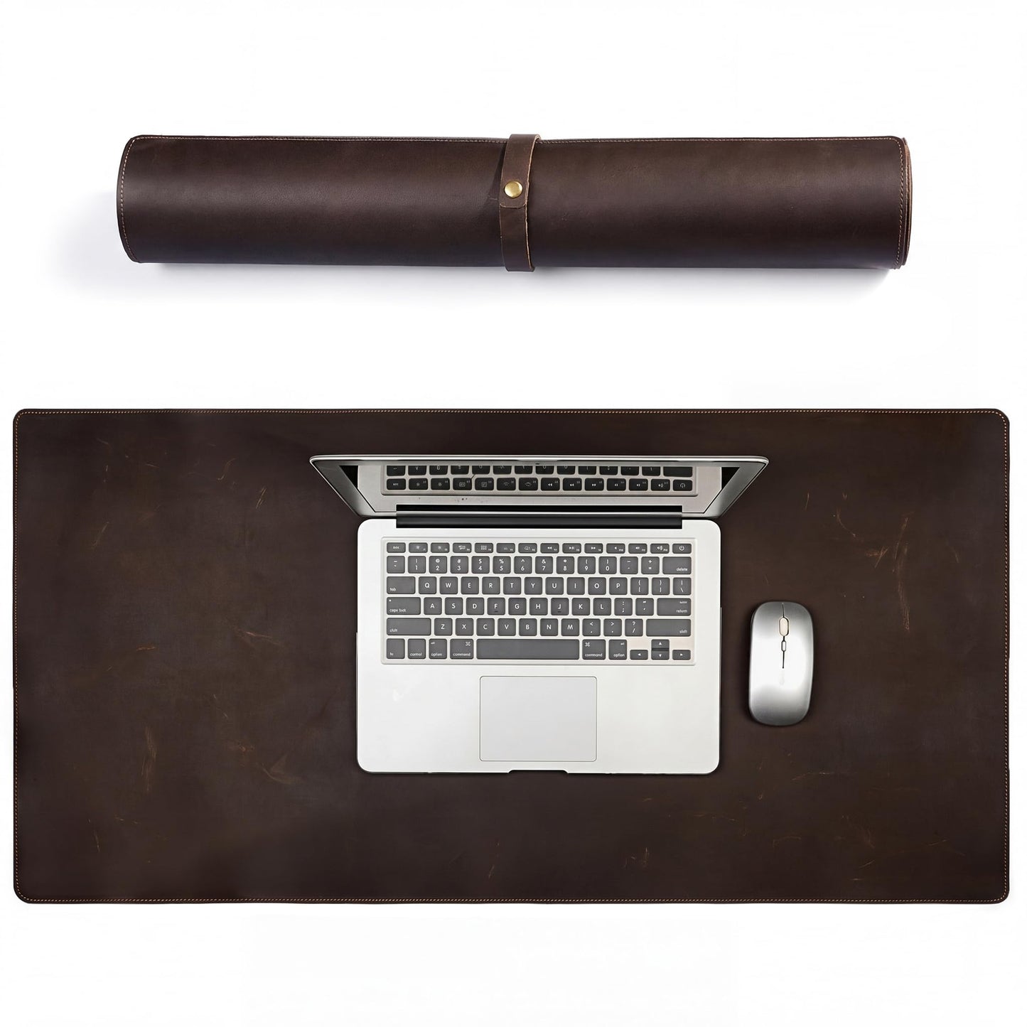 Hyfant Full Grain Genuine Leather Desk Pad Large Retro Mouse Pad 35.4" x 17.7" Vintage Leather Desk Protector Desktop Cover Non-Slip Writing Blotter Coffee Bar Mat for Office Home